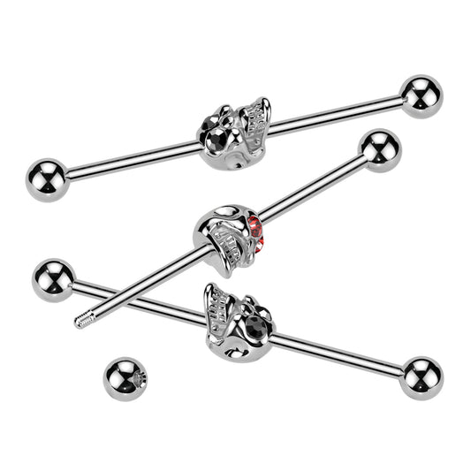 Ruby Eyed Skull Industrial Barbell 14g
