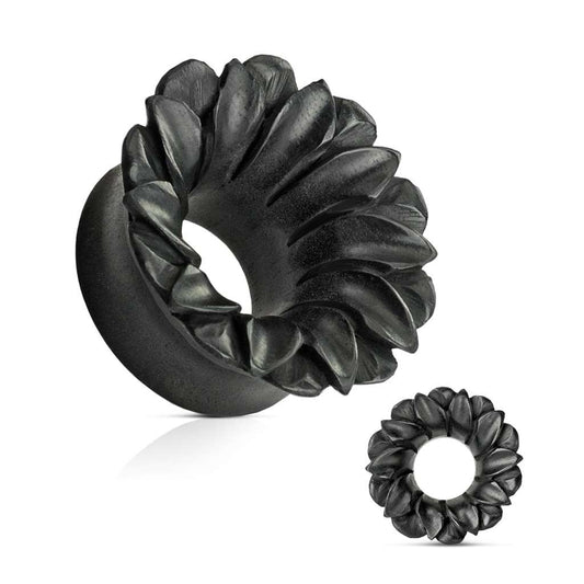 Black Areng Wood with Hand Carved Lotus - Saddle Tunnel 2, 0, 00, 7-16, 1-2, 9-16, 5-8, 3-4, 7-8, 1