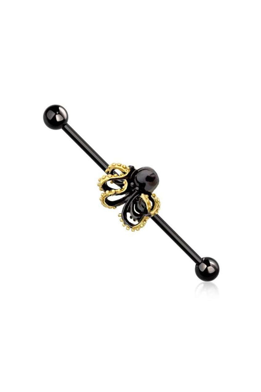 Blackline Octopus with Gold Accents Industrial - 14g - 38mm long