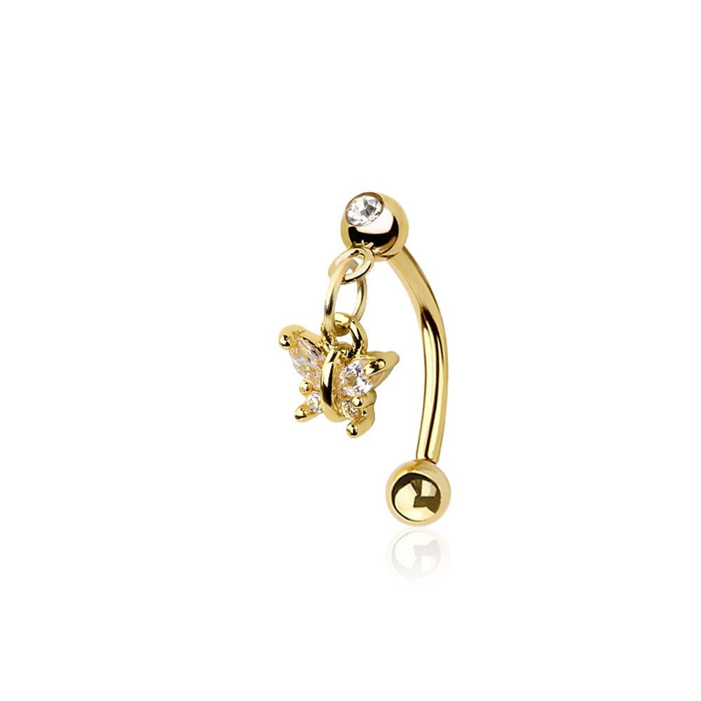 Butterfly Dangle Crystal Curved Barbell 16g