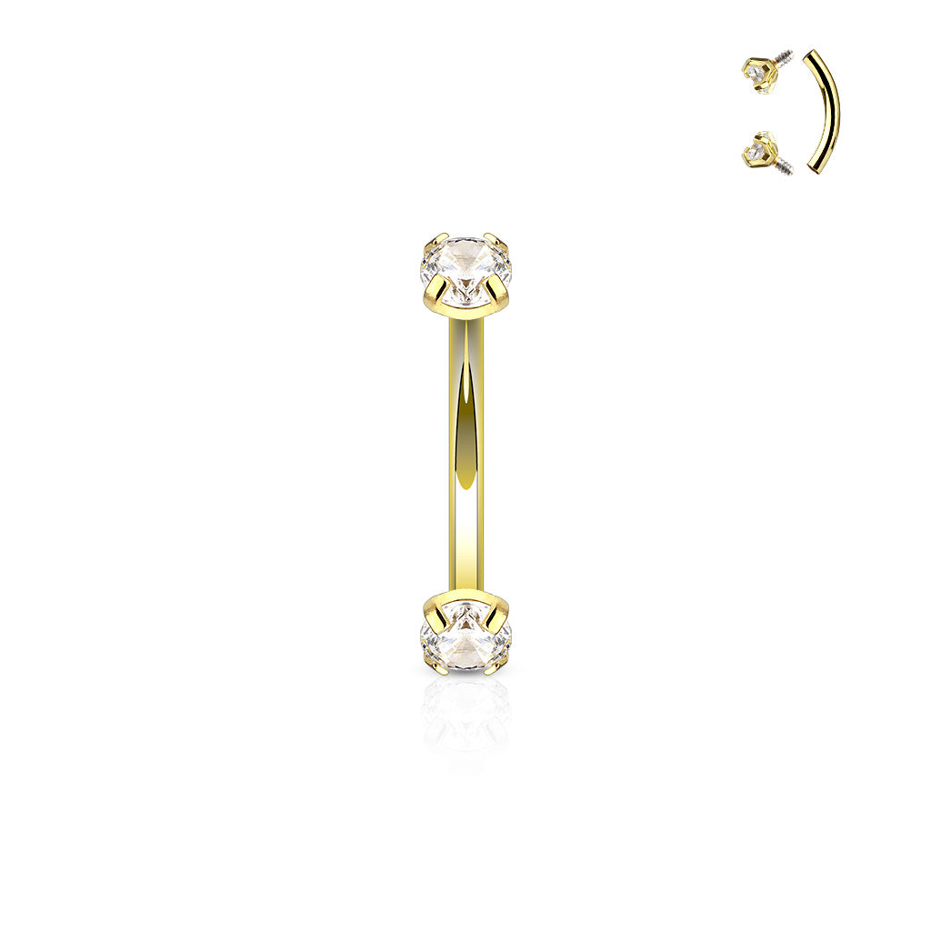 PREMIUM Claw-Set Double Round Crystal Curved Barbell 16g