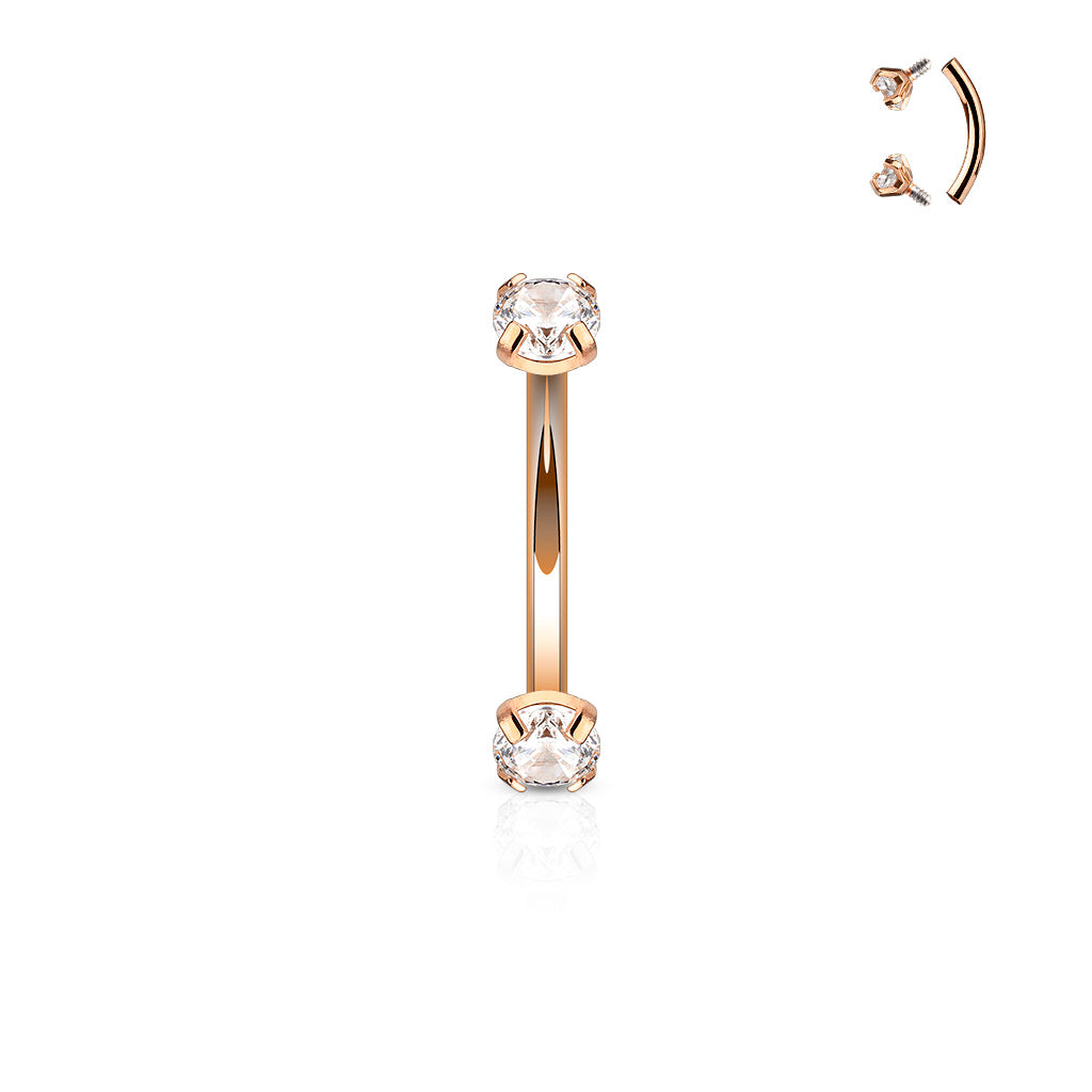 PREMIUM Claw-Set Double Round Crystal Curved Barbell 16g
