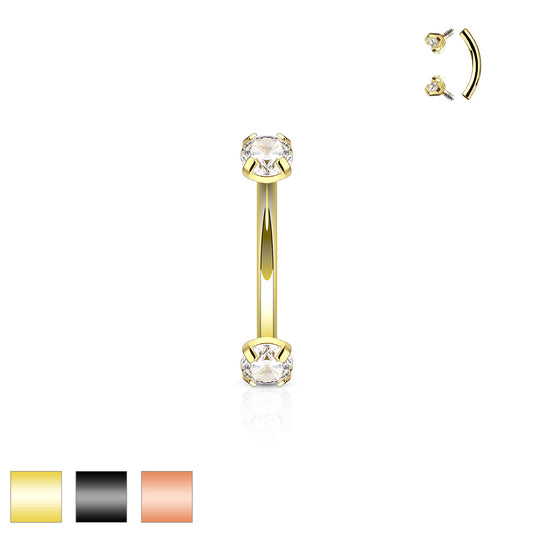 Premium Claw-Set Double Round Crystal Curved Barbell 16g