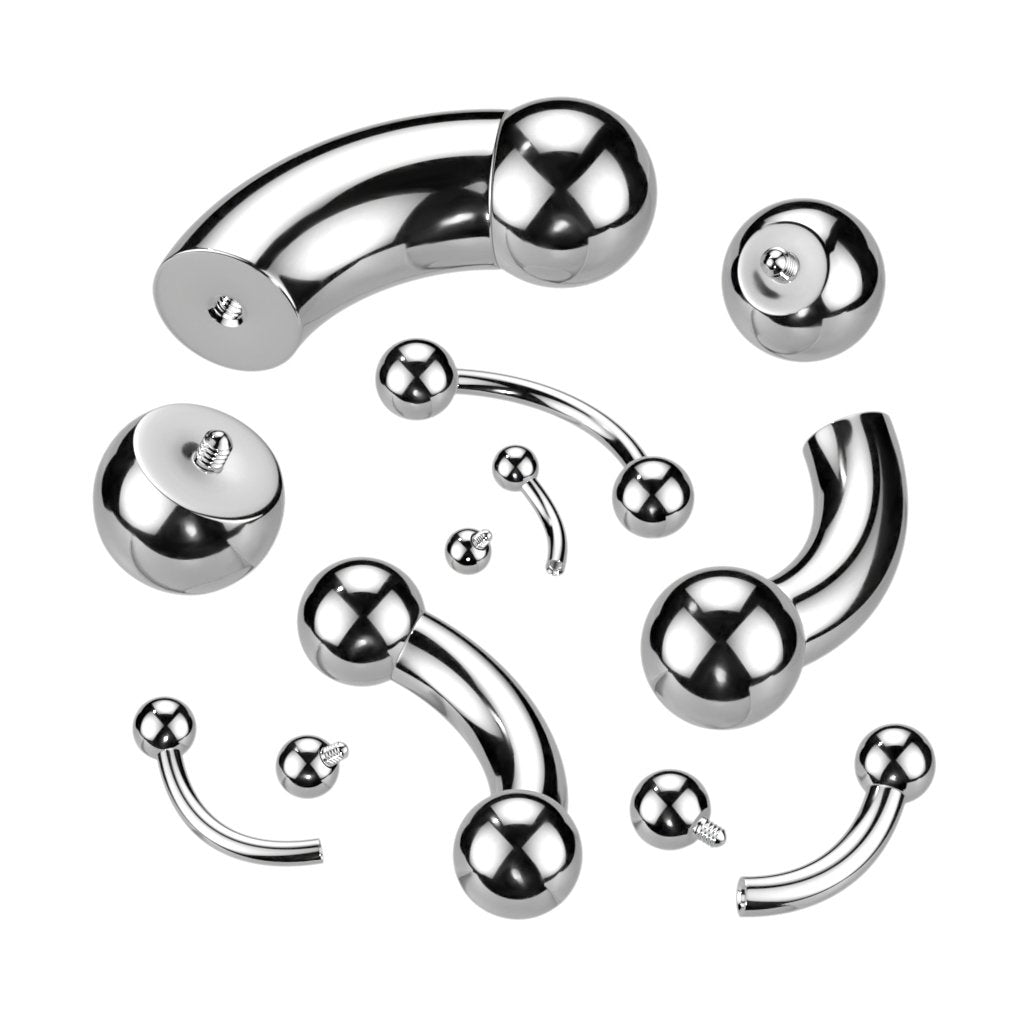 316L Surgical Steel Curved Barbell – Eyebrow/Tragus, Internal Thread, 10-18 GA