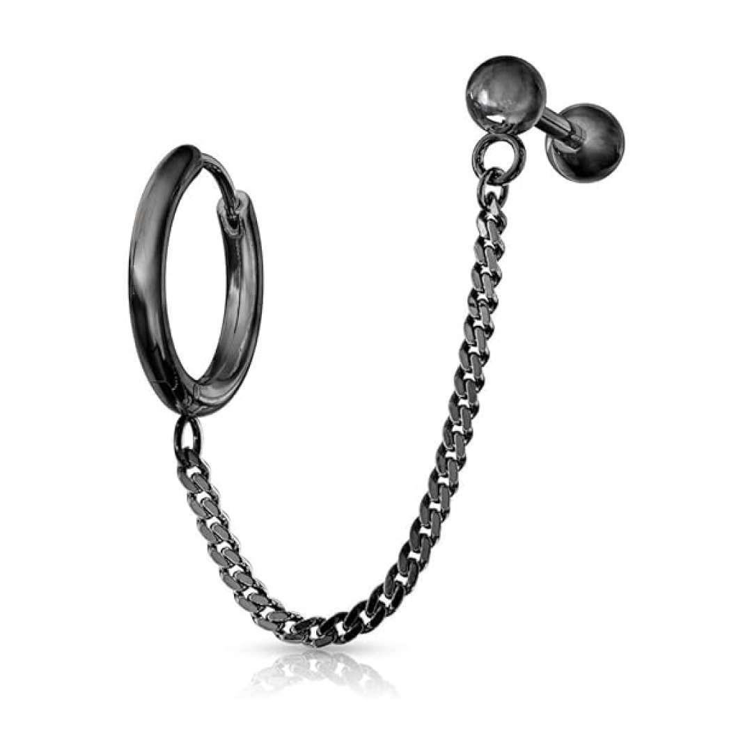 Cartilage-Stud-+-Chain-Earrings-Black