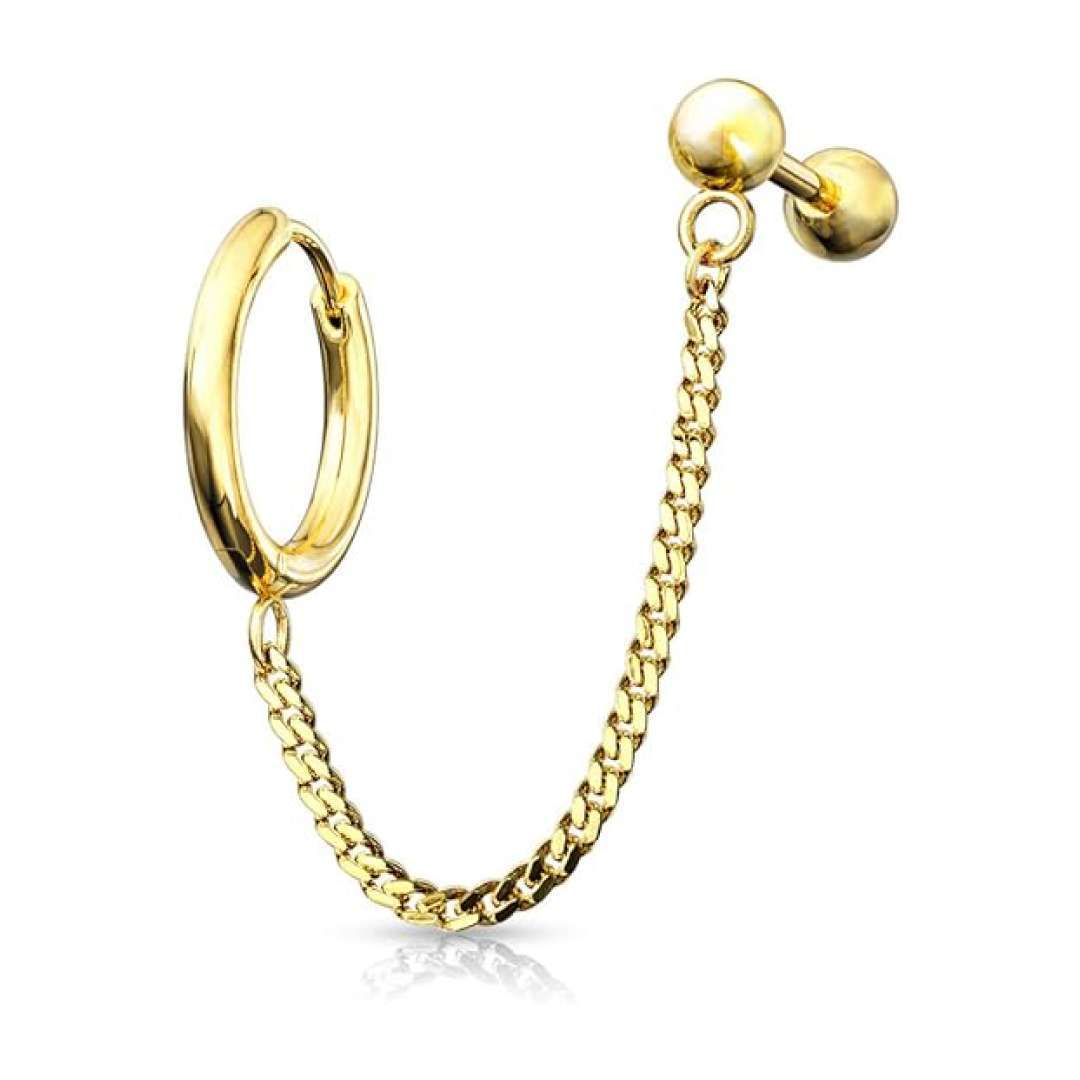 Cartilage-Stud-+-Chain-Earrings-Gold