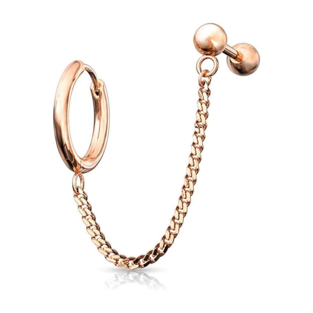 Cartilage-Stud-+-Chain-Earrings-Rose-Gold