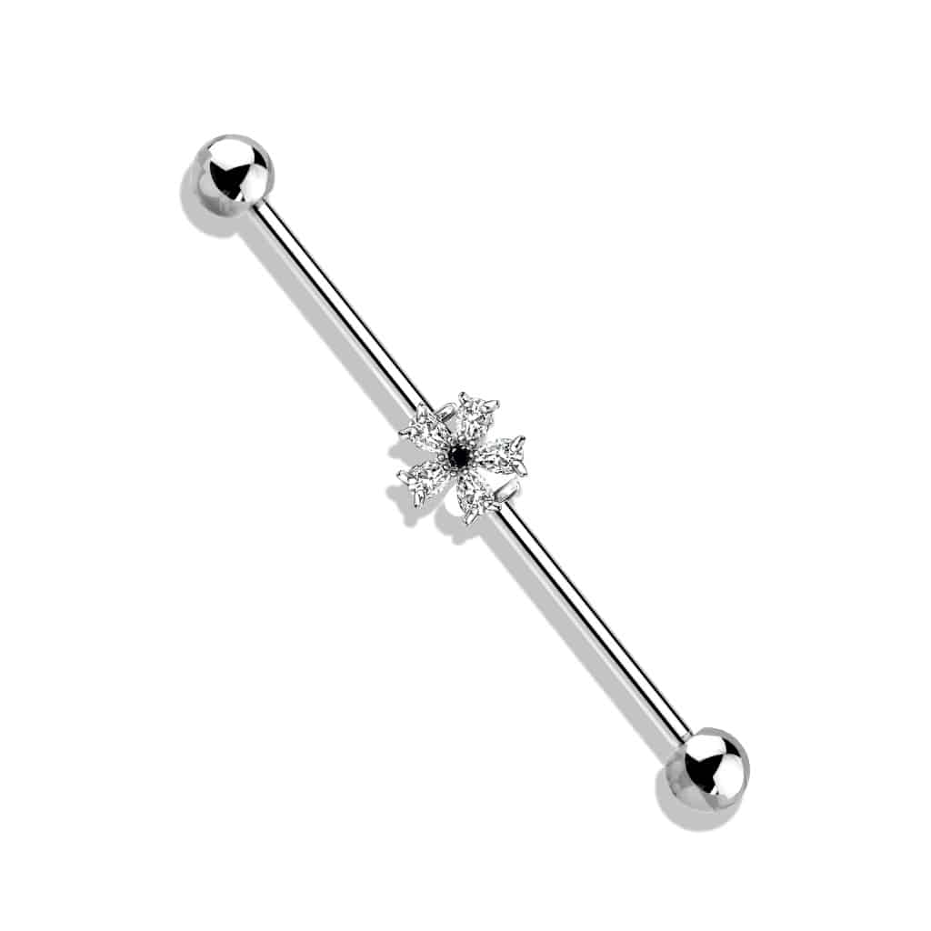 Claw-Set Crystal Flower Industrial Barbell 14g (2)