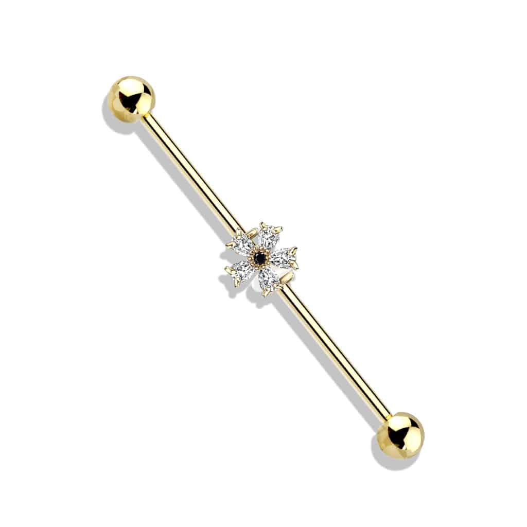 Claw-Set Crystal Flower Industrial Barbell 14g (3)