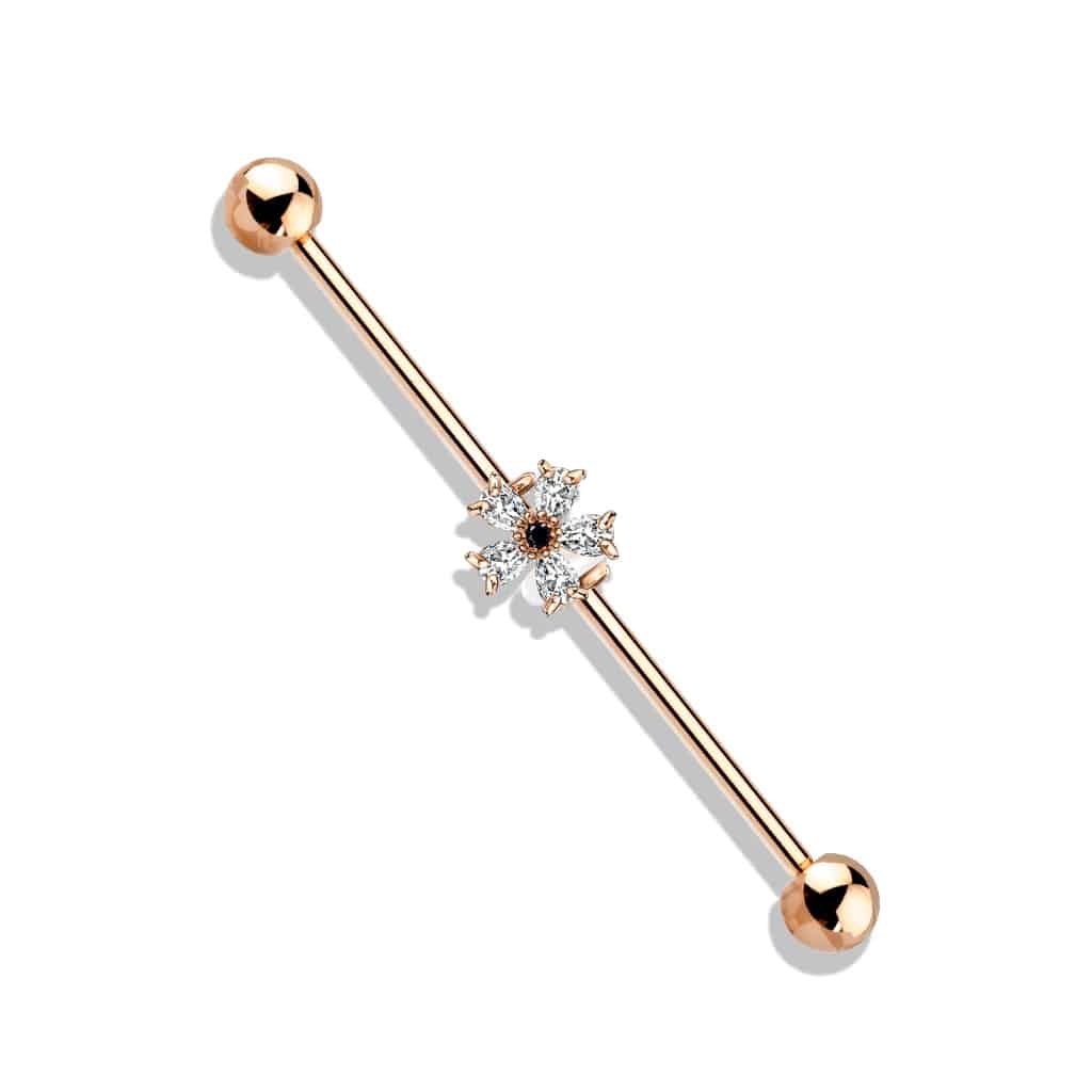 Claw-Set Crystal Flower Industrial Barbell 14g (4)