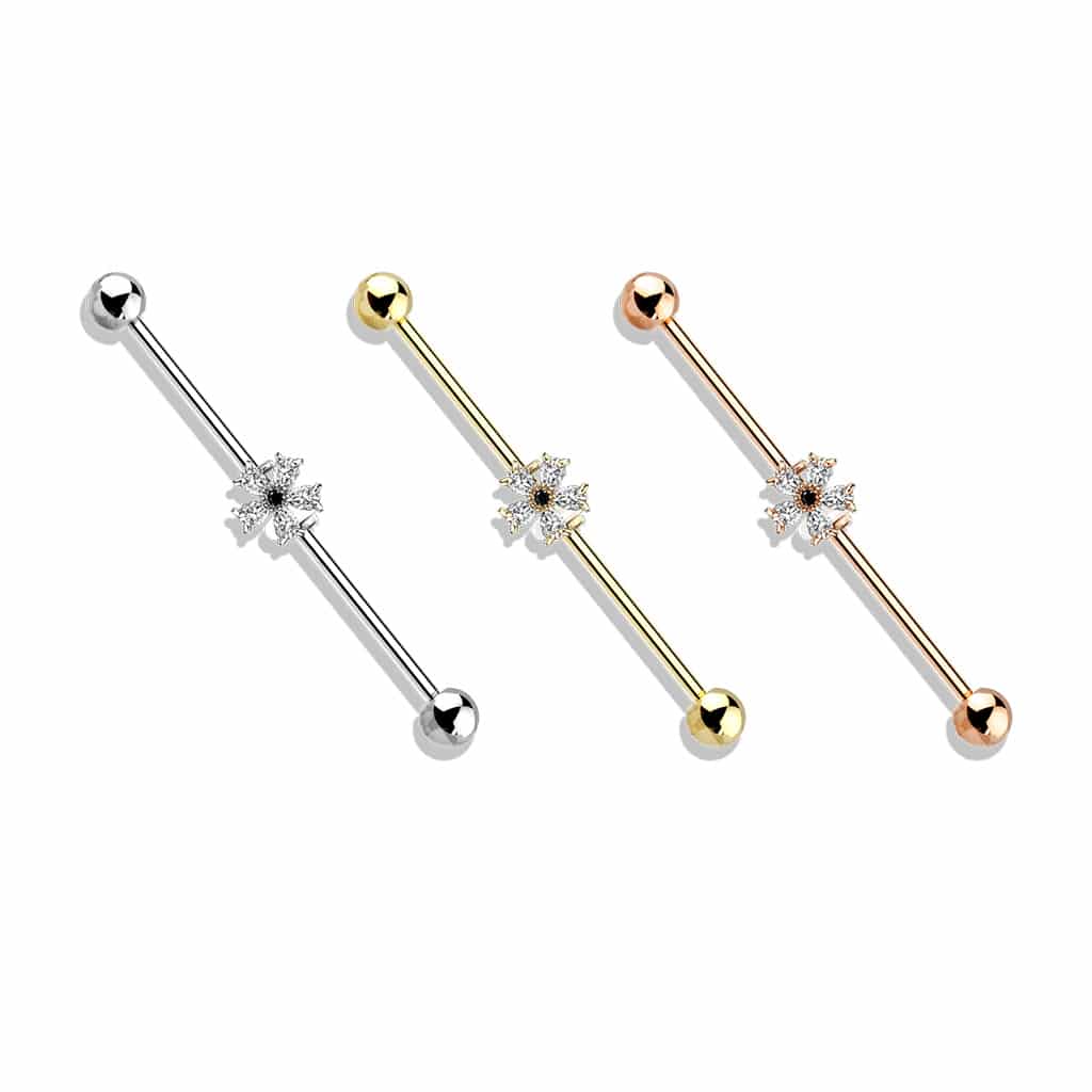 Claw-Set Crystal Flower Industrial Barbell 14g (6)