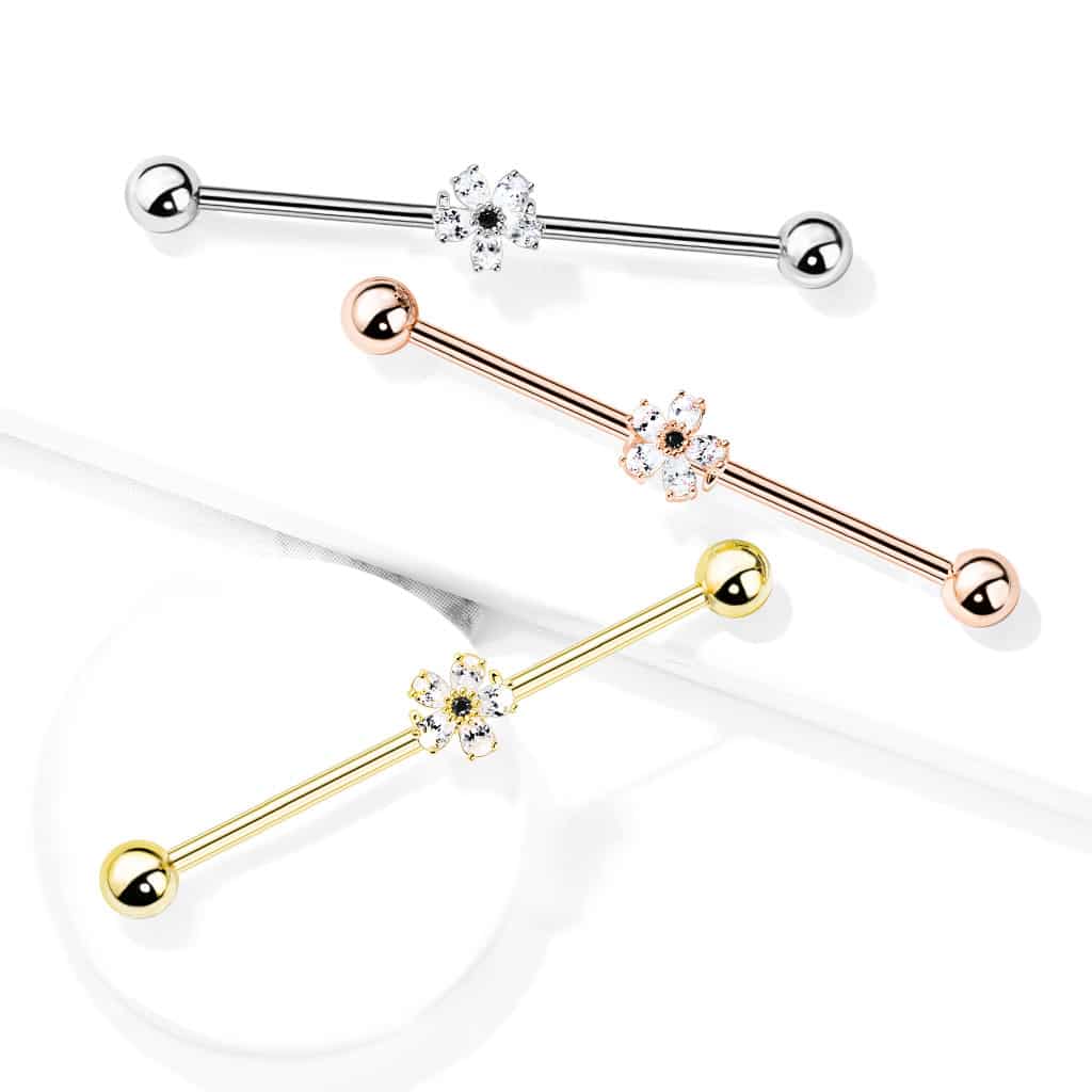 Claw-Set Crystal Flower Industrial Barbell 14g (7)