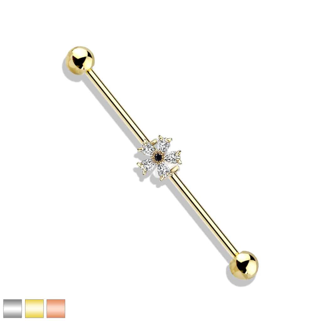 Claw-Set Crystal Flower Industrial Barbell 14g