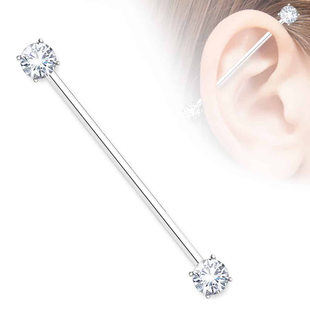Claw-set Crystal Ends Industrial Barbell 14g (2)
