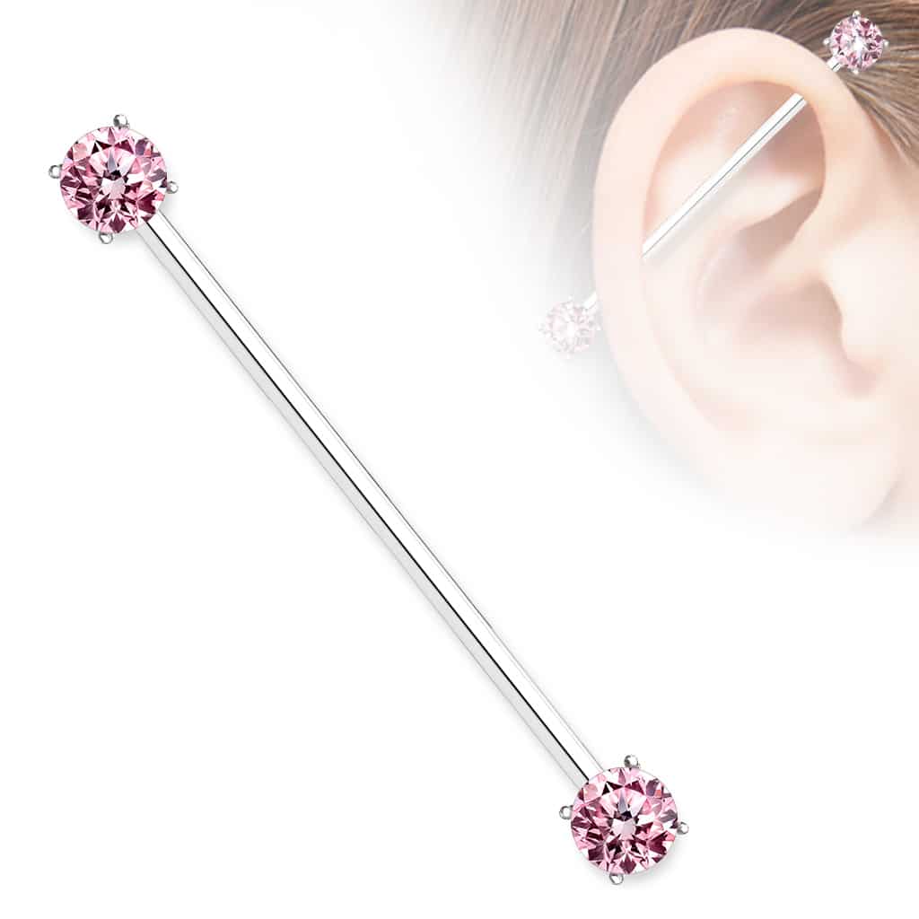 Claw-set Crystal Ends Industrial Barbell 14g (4)