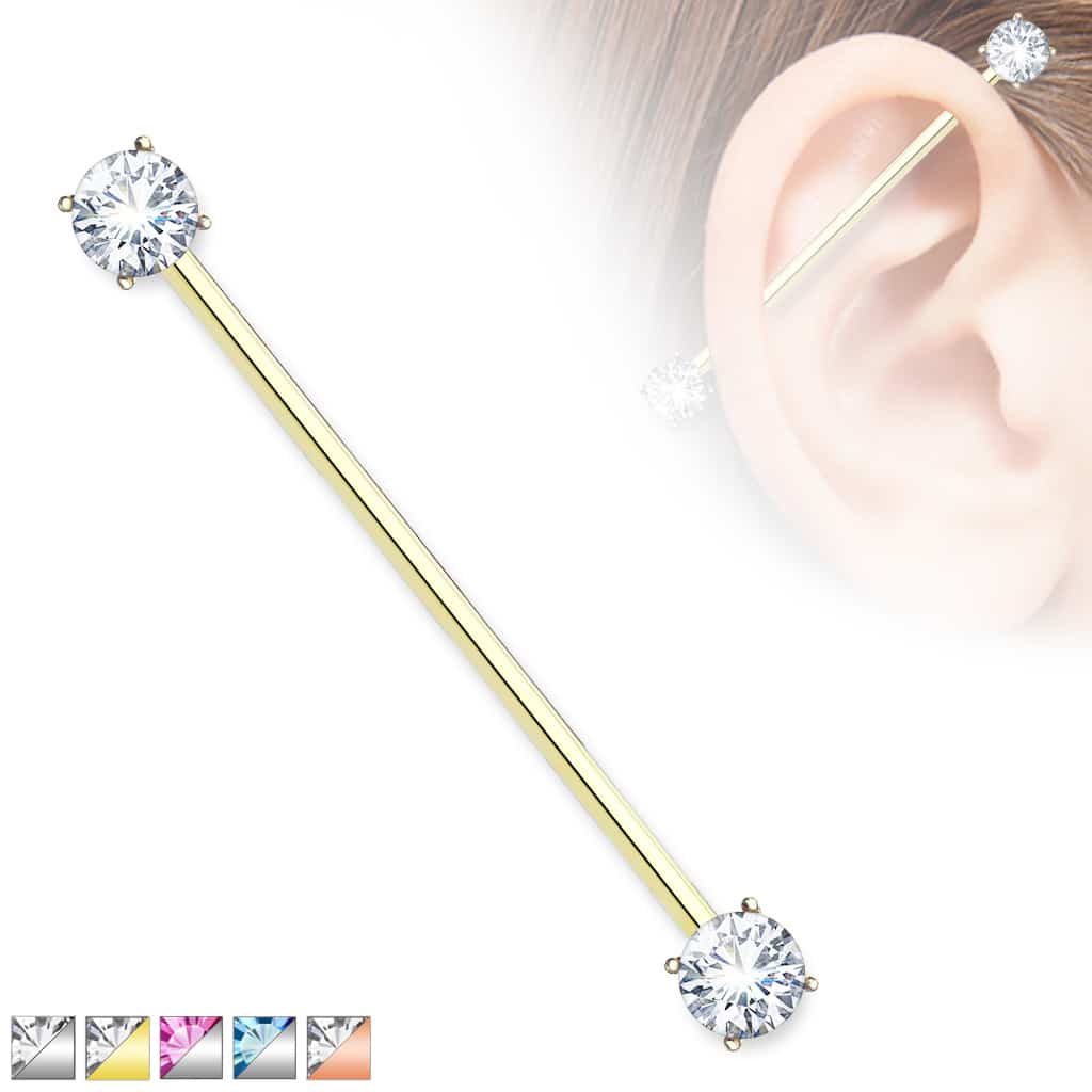 Claw-set Crystal Ends Industrial Barbell 14g