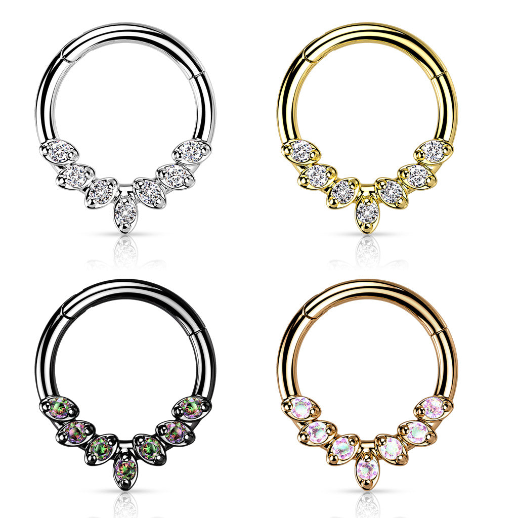 Premium Ornate Crystal Hinged Segment Ring 16g