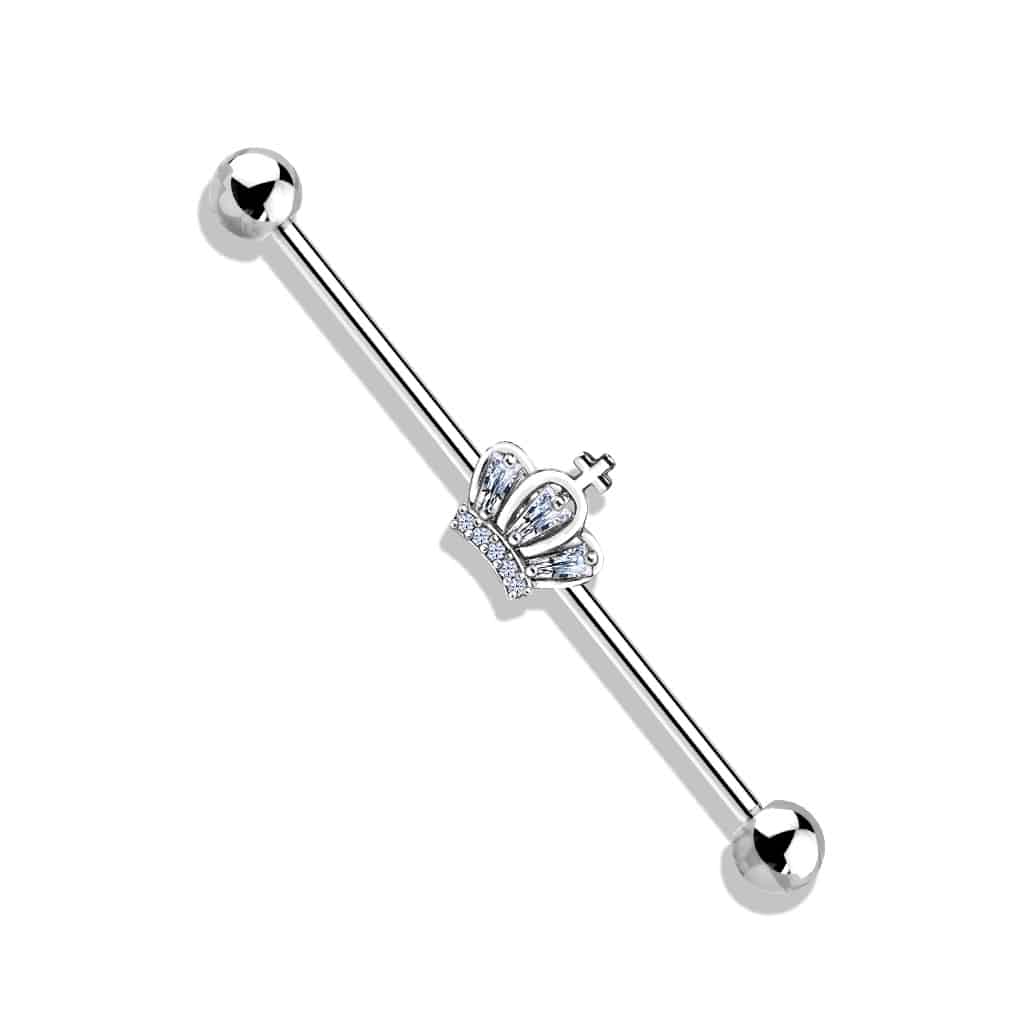 Crystal Crown Industrial Barbell 14g (2)