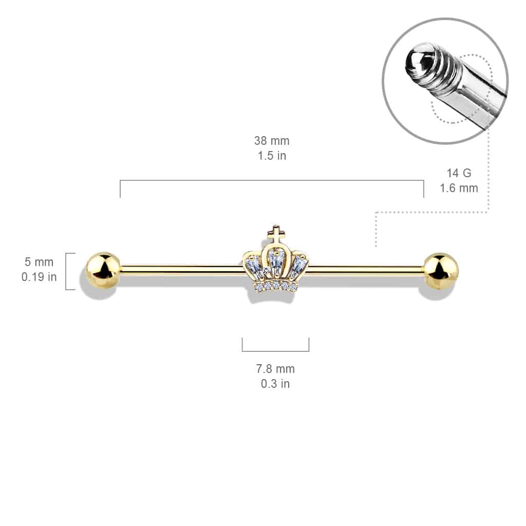 Crystal Crown Industrial Barbell 14g (4)