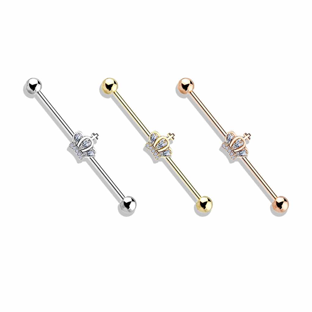 Crystal Crown Industrial Barbell 14g (5)