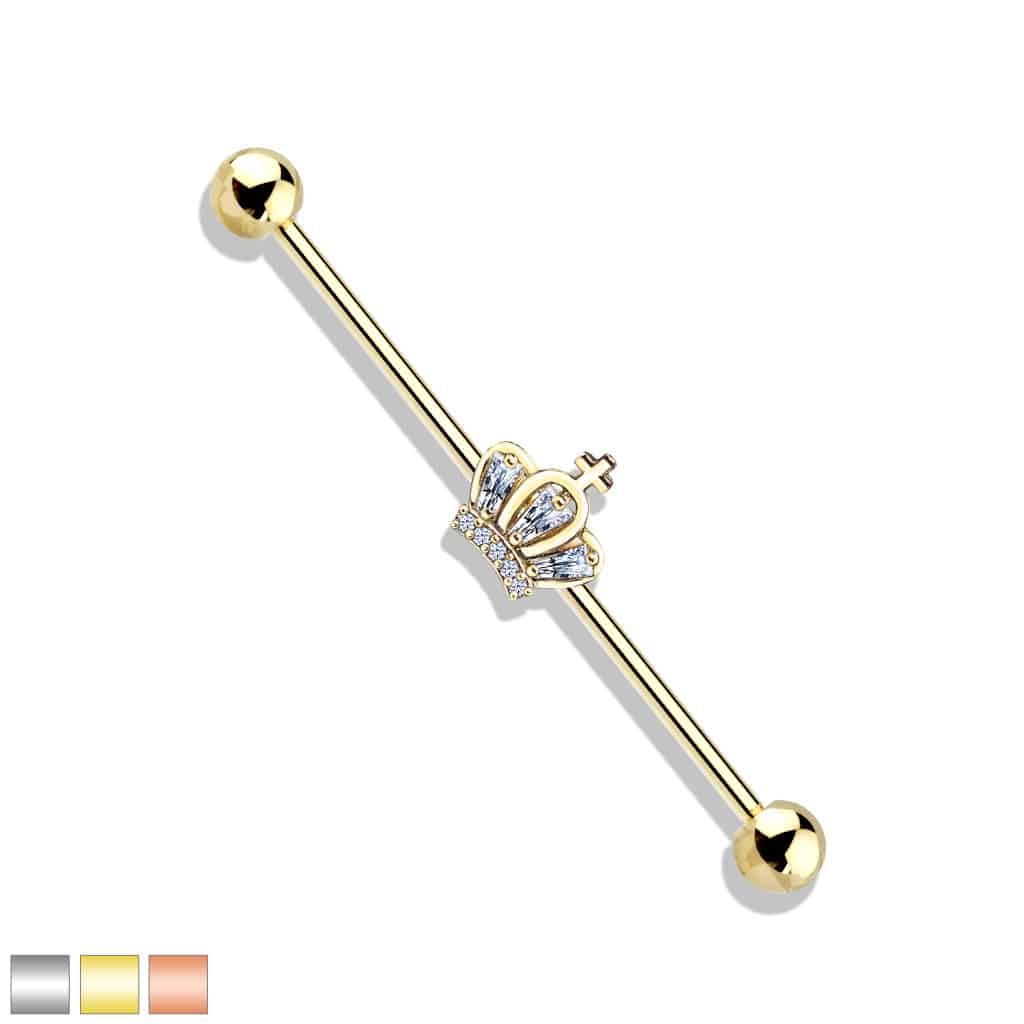 Crystal Crown Industrial Barbell 14g