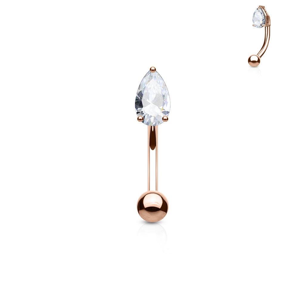 Teardrop Crystal Claw-Set Curved Barbell 16g