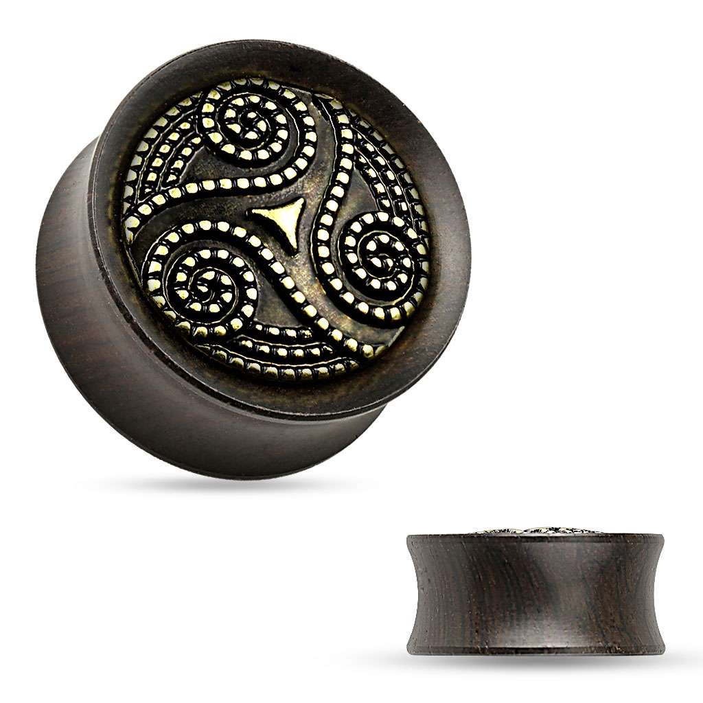 Ebony Wood with Tribal Dotted Shield - Saddle Plug 2, 0, 00, 1-2, 9-16, 5-8, 3-4, 7-8, 1