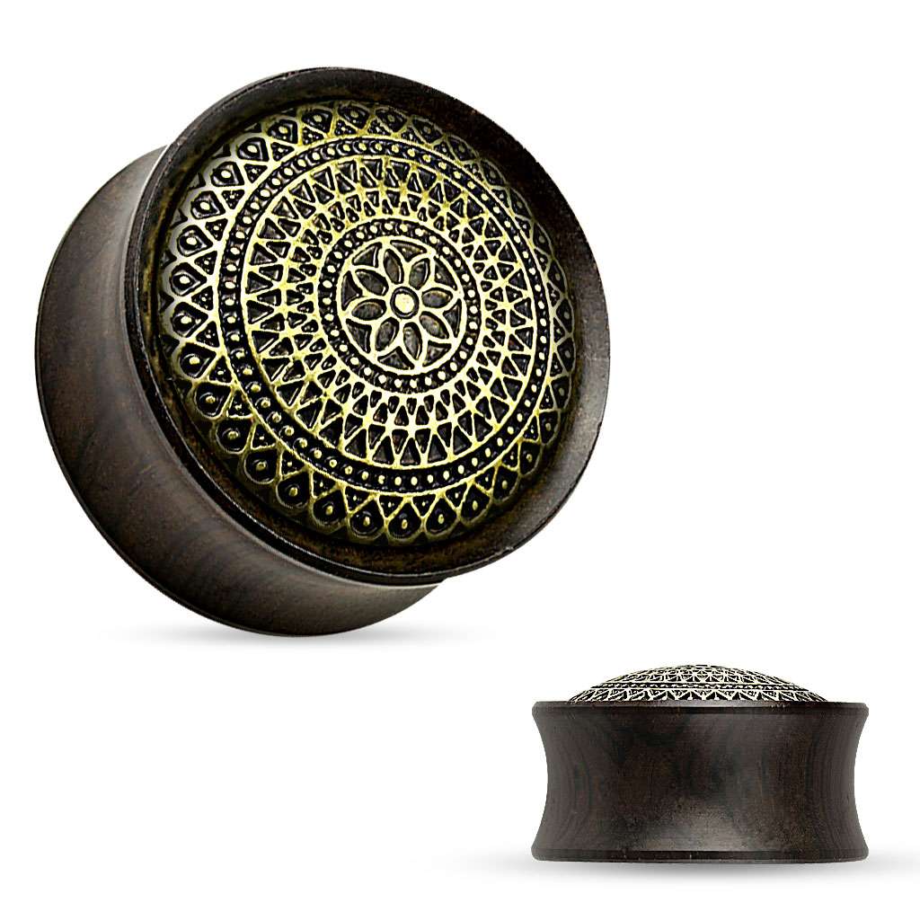 Ebony Wood with Tribal Lattice Shield - Saddle Plug 2, 0, 00, 1-2, 9-16, 5-8, 3-4, 7-8, 1