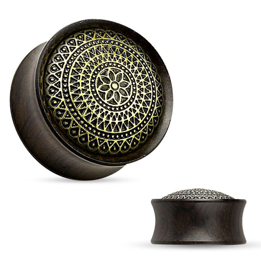 Ebony Wood with Tribal Lattice Shield - Saddle Plug 2, 0, 00, 1-2, 9-16, 5-8, 3-4, 7-8, 1