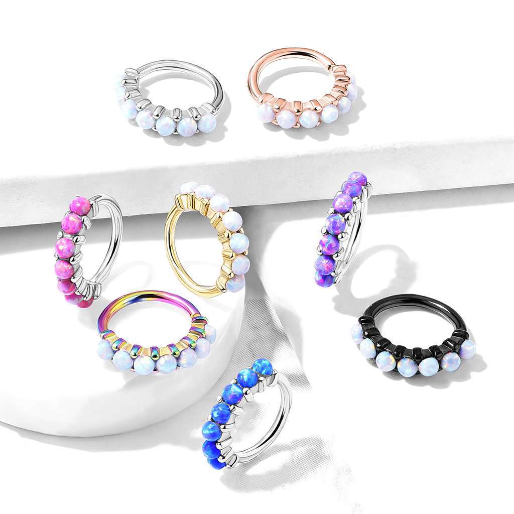 Fine Filigree Bendable, 16g, 9mm diam, opal and Austrial Crystal (2)