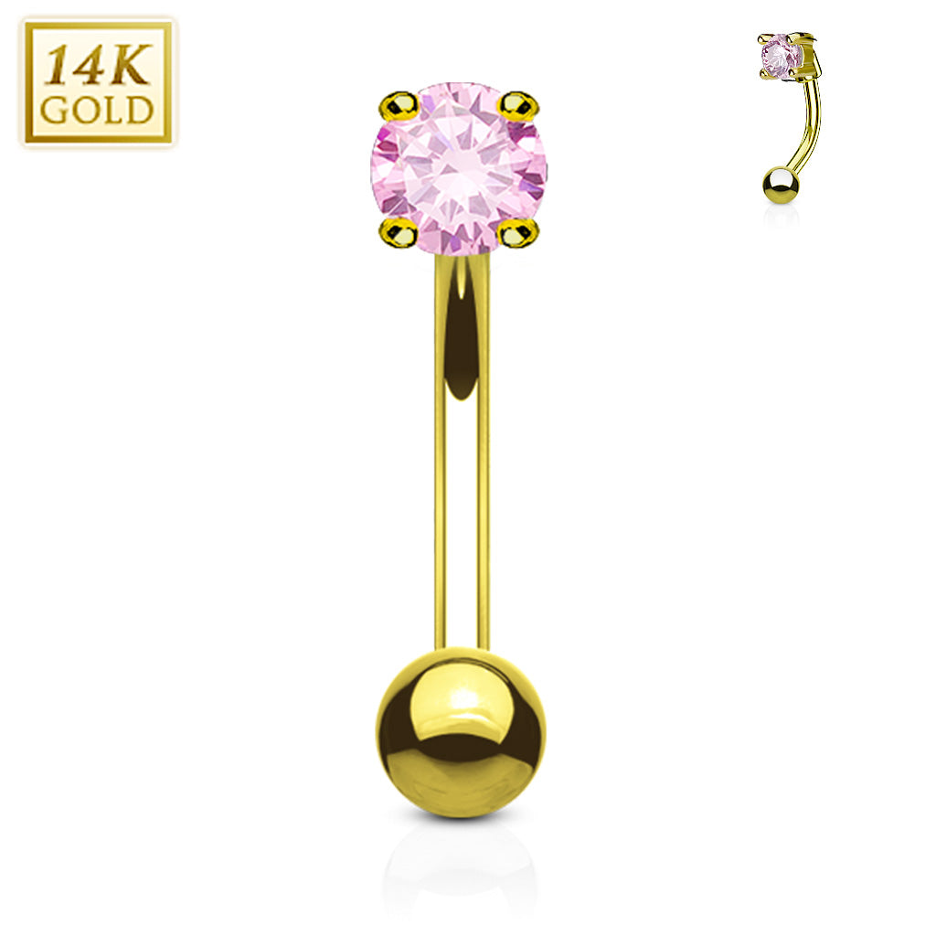 14K Gold Claw-Set Crystal Curved Barbell 16g