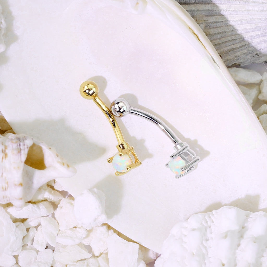 14K Gold Opal Curved Barbell 16g