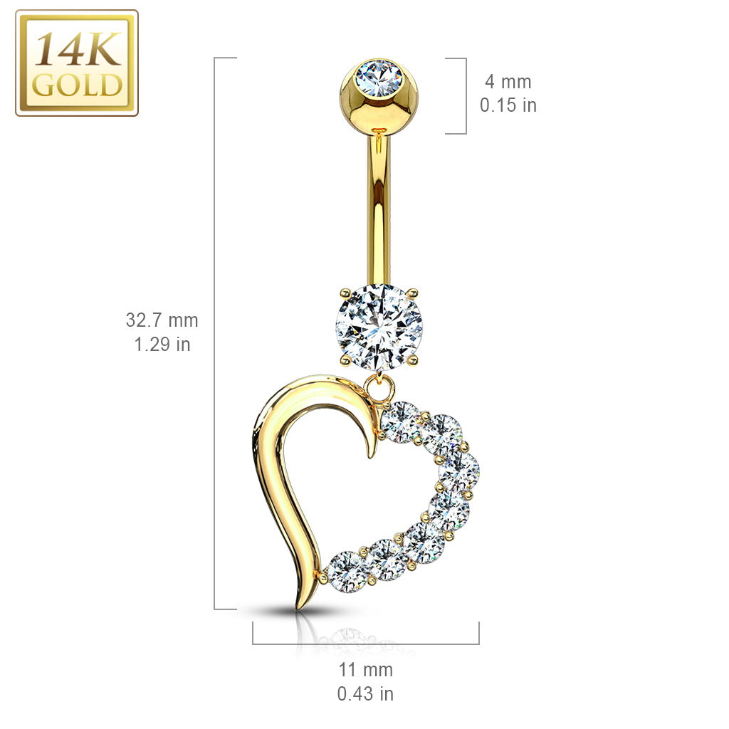 14K Gold Heart Navel Dangle 14g