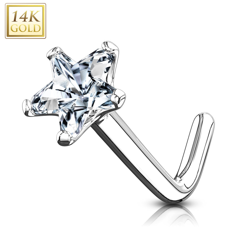 14K Gold Crystal Claw-Set Star Nose Pin 20g
