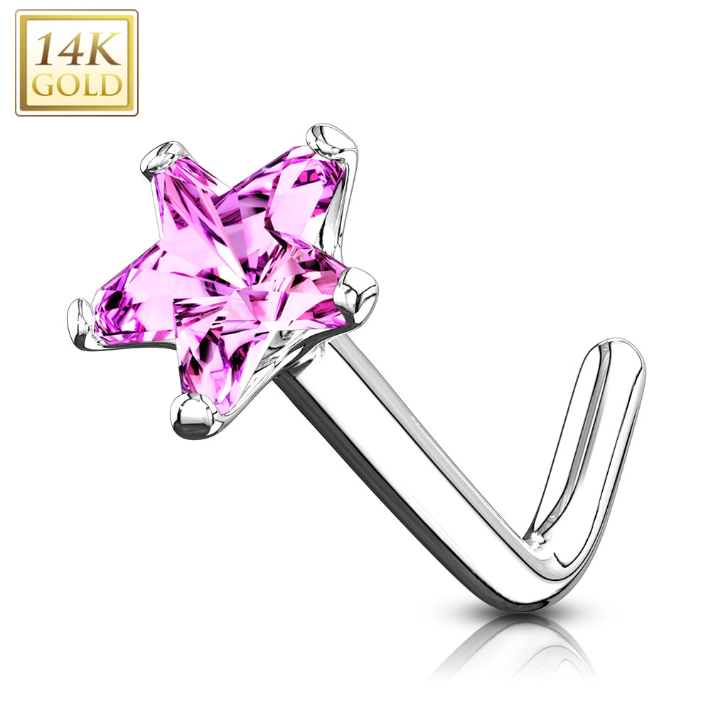 14K Gold Crystal Claw-Set Star Nose Pin 20g