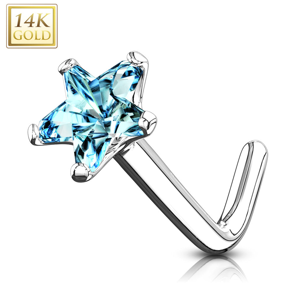 14K Gold Crystal Claw-Set Star Nose Pin 20g