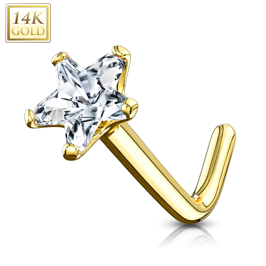 14K Gold Crystal Claw-Set Star Nose Pin 20g