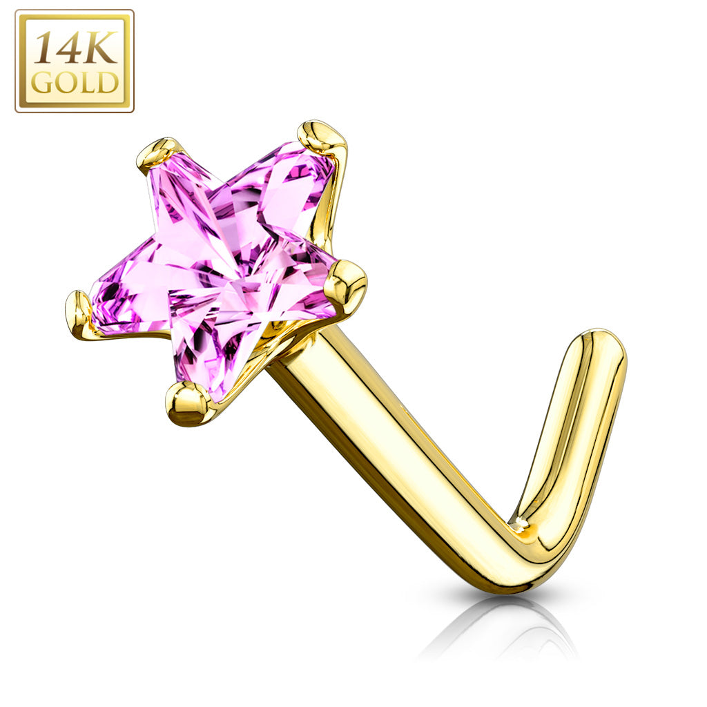 14K Gold Crystal Claw-Set Star Nose Pin 20g