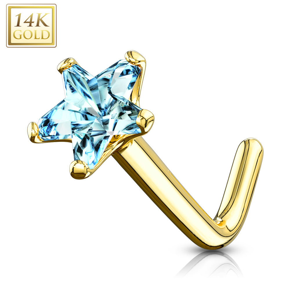 14K Gold Crystal Claw-Set Star Nose Pin 20g