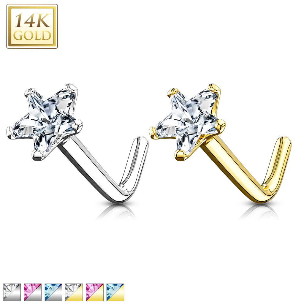 14K Gold Crystal Claw-Set Star Nose Pin 20g