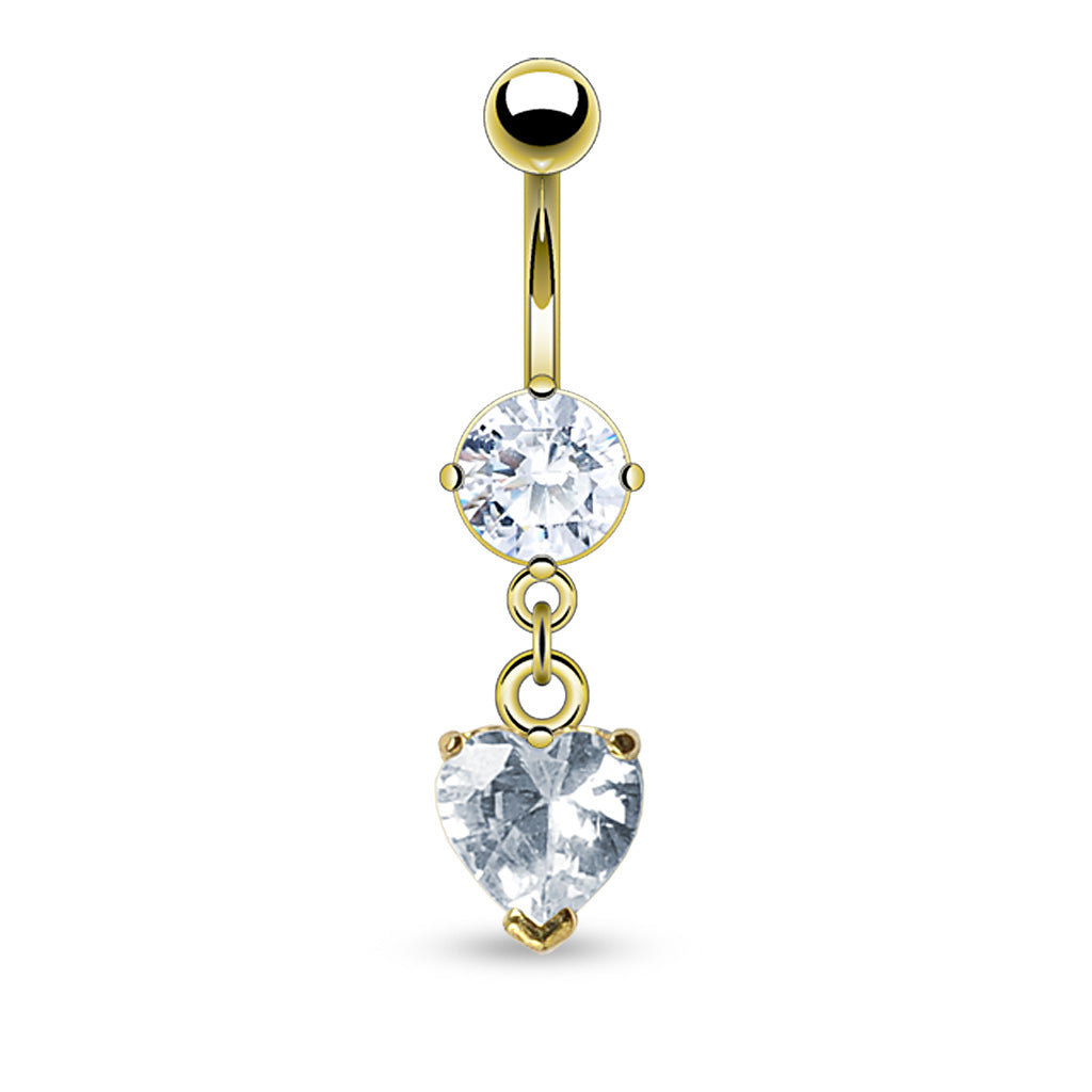 Chain Claw-Set Crystal Heart Navel Dangle 14g