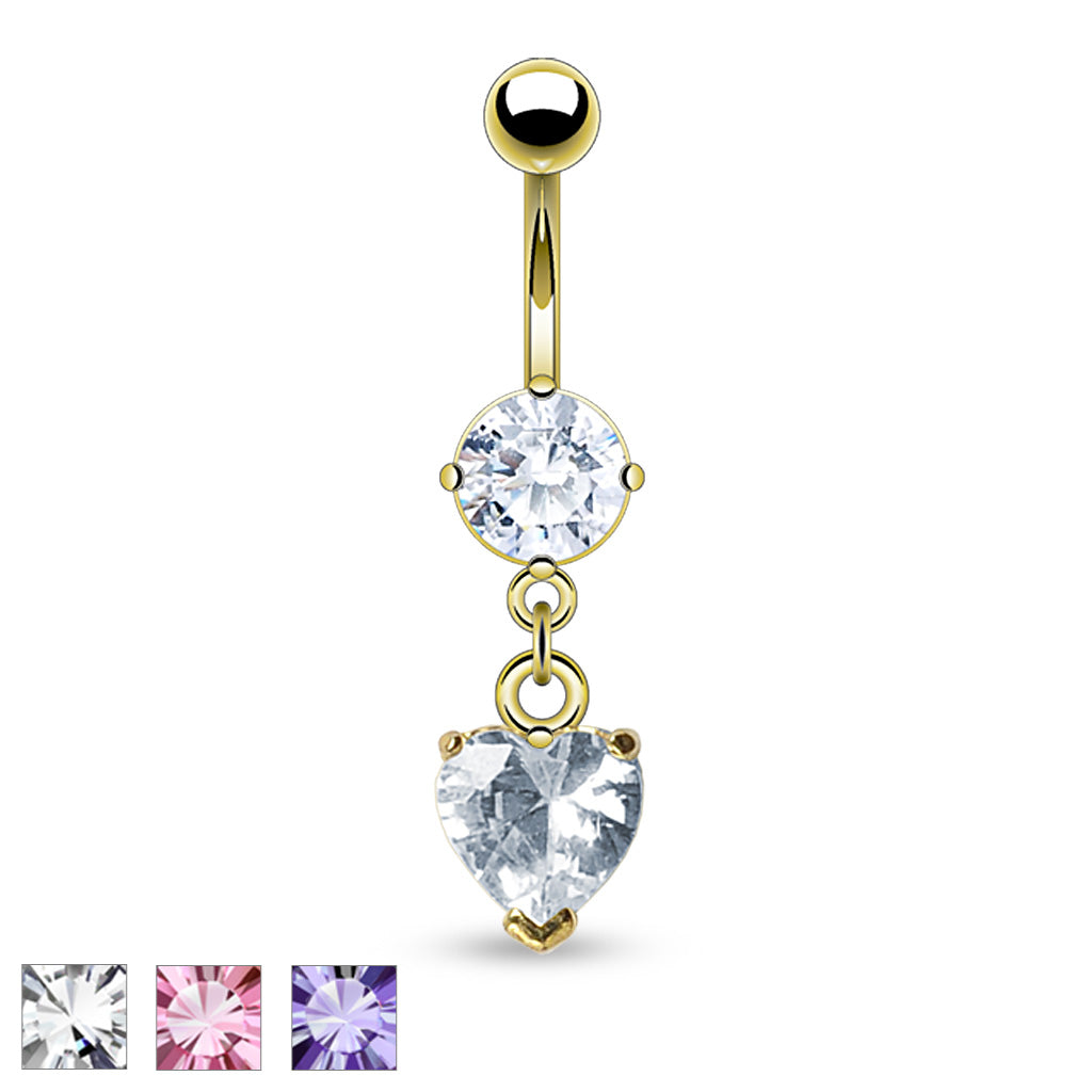 Chain Claw-Set Crystal Heart Navel Dangle 14g