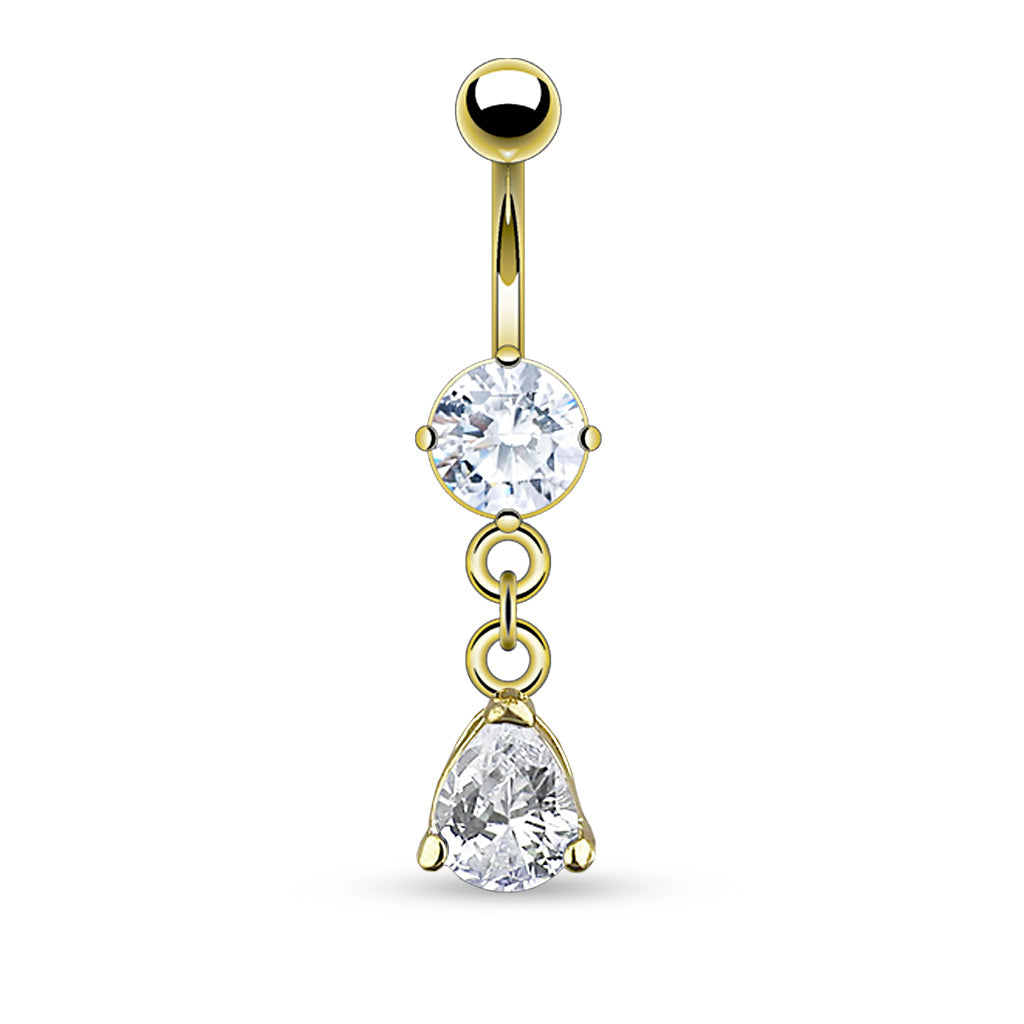 PREMIUM Chain Claw-Set Crystal Tear Drop Navel Dangle 14g