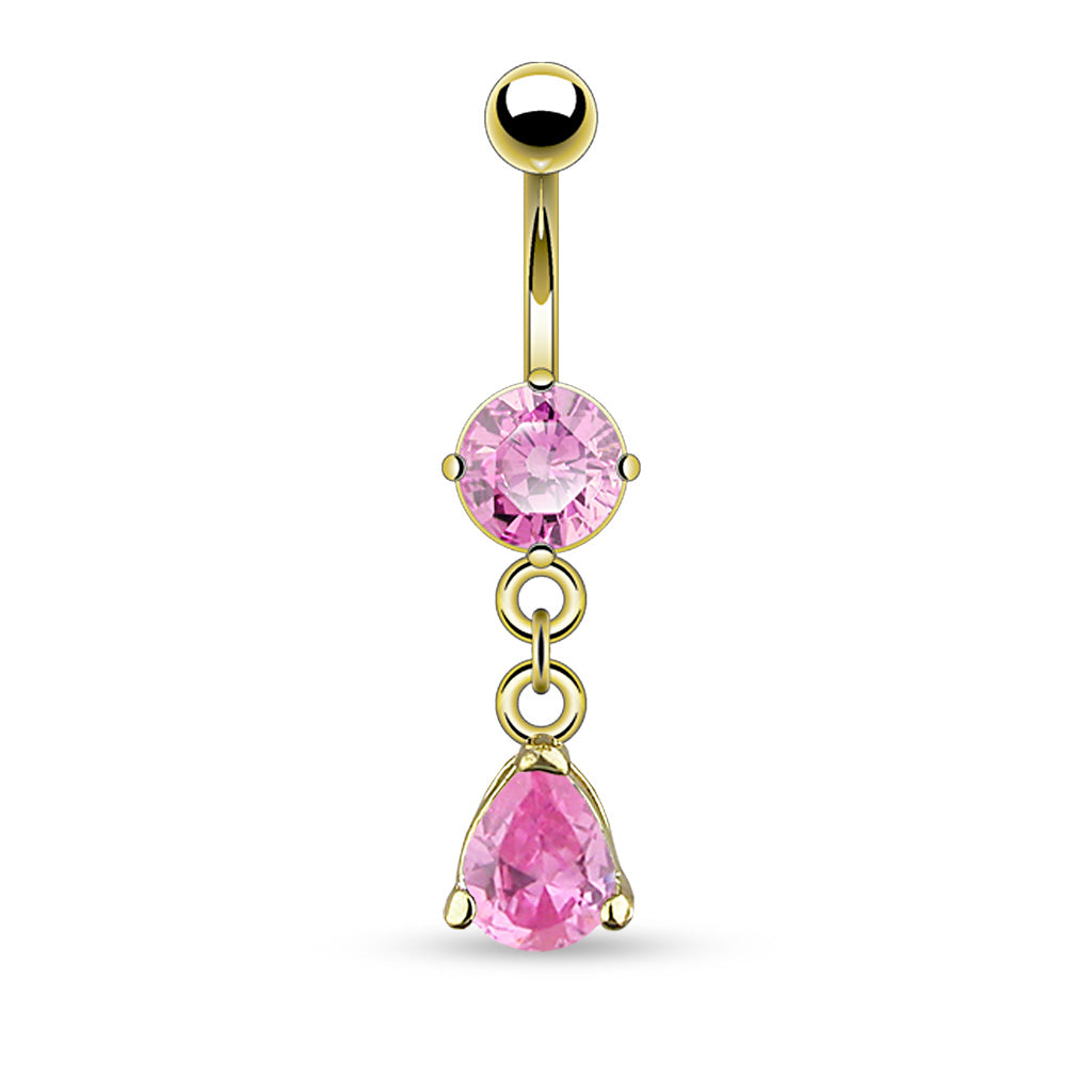 PREMIUM Chain Claw-Set Crystal Tear Drop Navel Dangle 14g