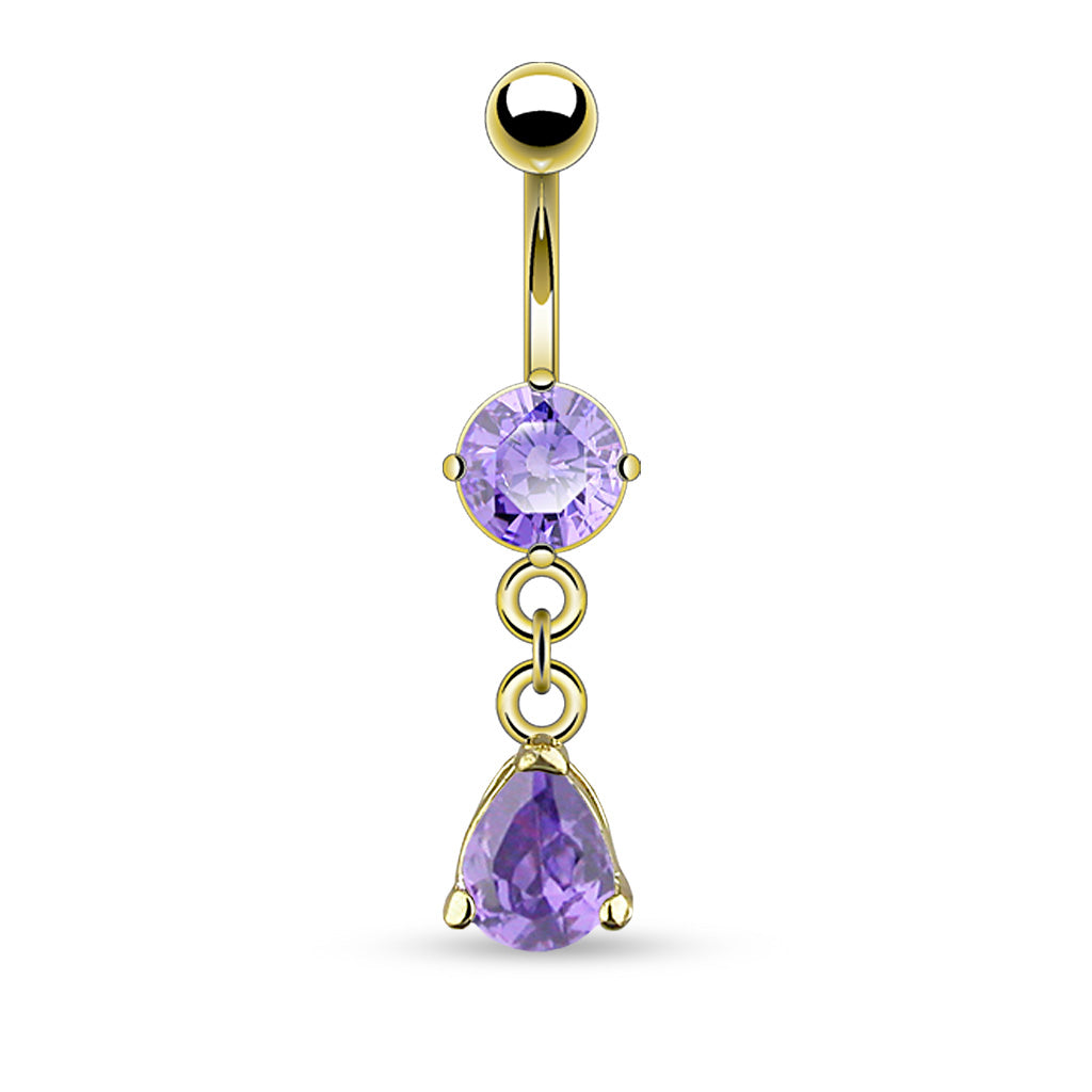 PREMIUM Chain Claw-Set Crystal Tear Drop Navel Dangle 14g