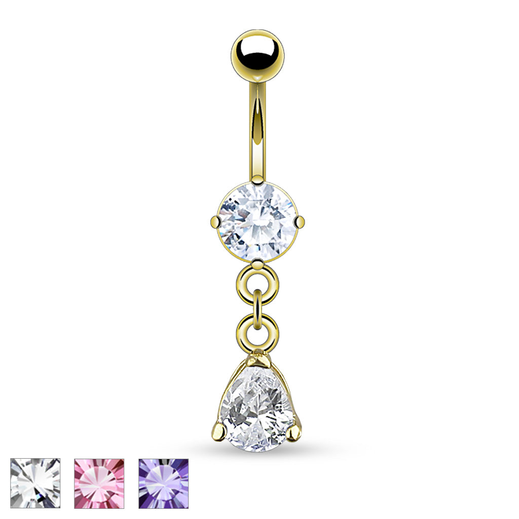 PREMIUM Chain Claw-Set Crystal Tear Drop Navel Dangle 14g
