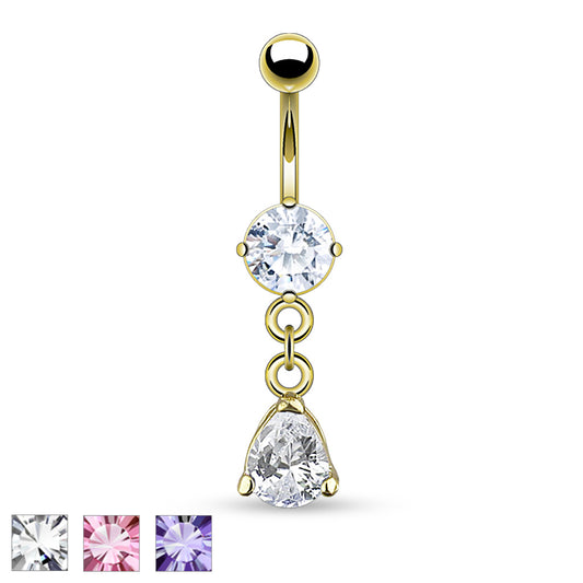 Premium Chain Claw-Set Crystal Tear Drop Navel Dangle 14g