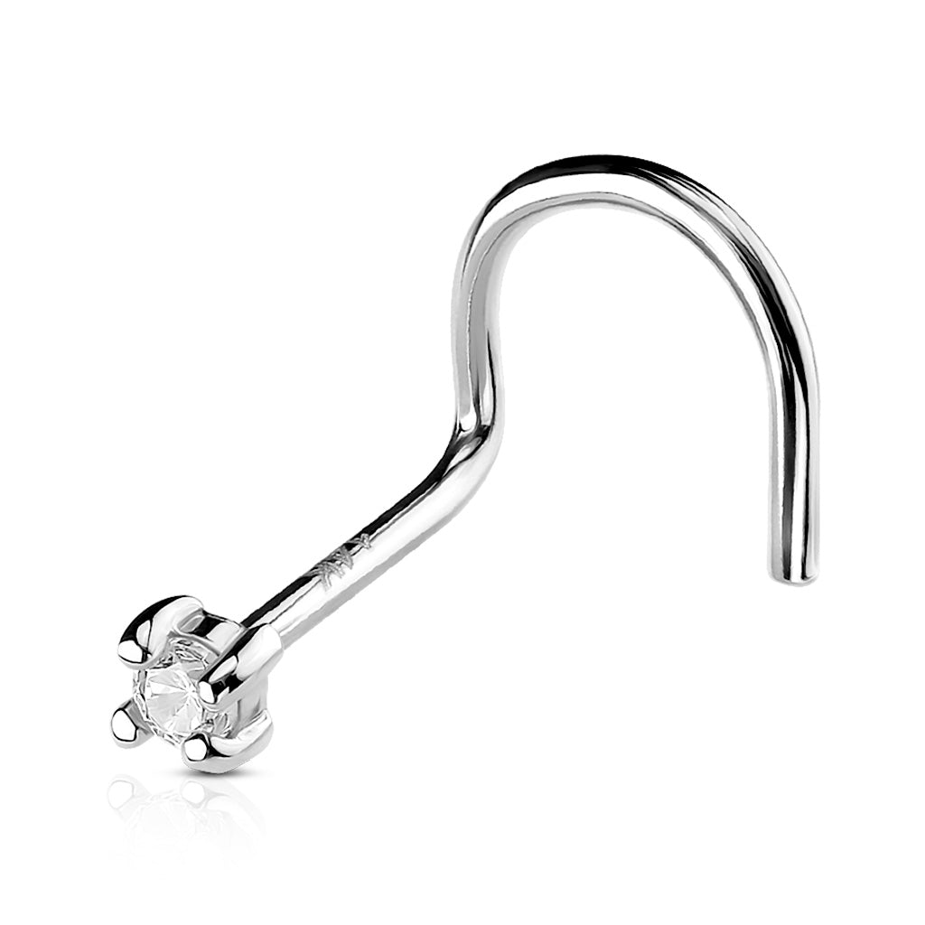 14K Gold Claw-Set Circular Crystal Nose Screw 20g