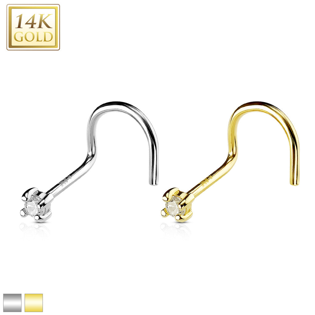14K Gold Claw-Set Circular Crystal Nose Screw 20g