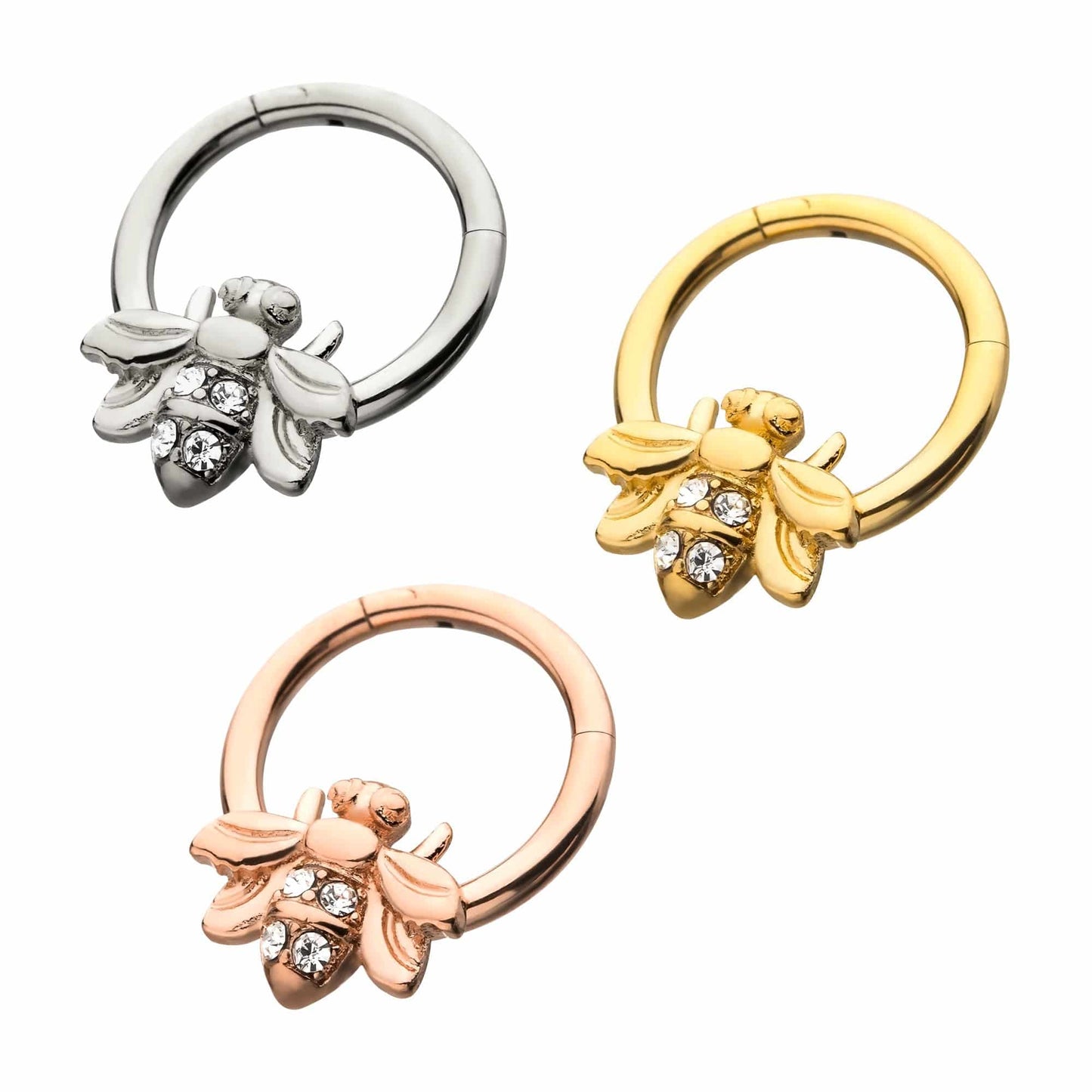 Gold IP Bee Hinged Segment Ring 16g (2)